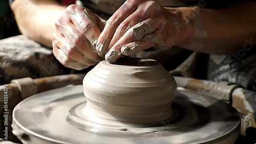 Close-up of Hands Crafting Pottery with Film Grain