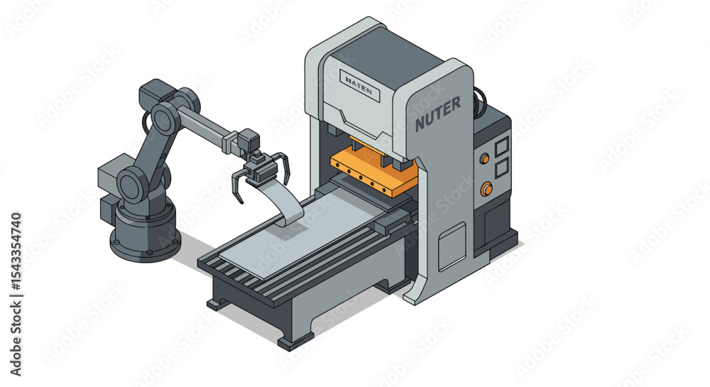 Fototapeta premium Industrial automation and robotics in modern manufacturing design isometric style vector illustration