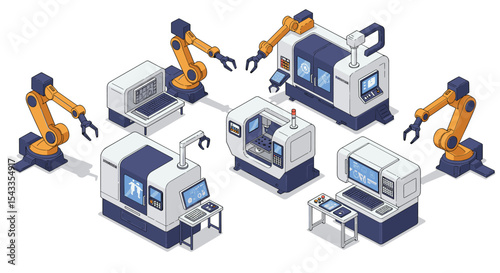 Advanced robotics and automation in modern manufacturing technology isometric style vector illustration