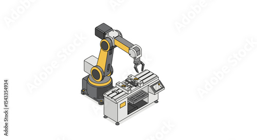 Industrial robotic arm in factory automation for precision manufacturing processes isometric style vector illustration