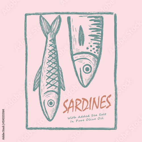 Seafood t-shirt design. Girls' Summer Graphic Design, Sardine fish artwork, women's color hand-drawn t-shirt print. Sardines fish with olive and lemon artwork for t shirt print, poster, sticker