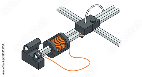 Isometric view of a 3d printer extruder assembly for design and education isometric style vector illustration