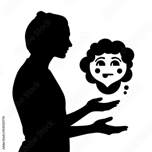 Silhouette of counselor modeling emotional waves, black and white simplicity, calm