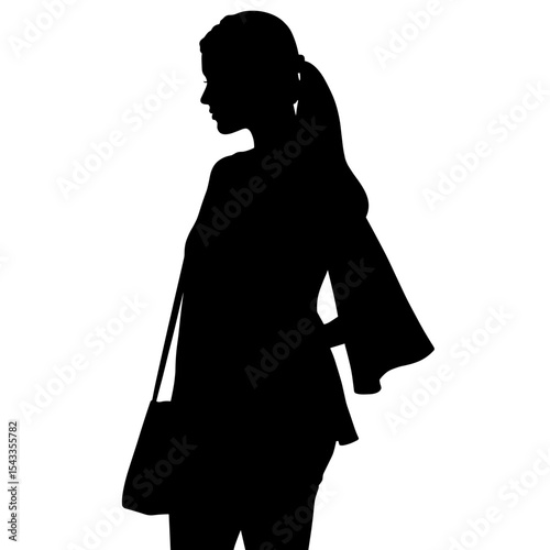 Silhouette of young mother with crossbody bag, simplicity and grace concept
