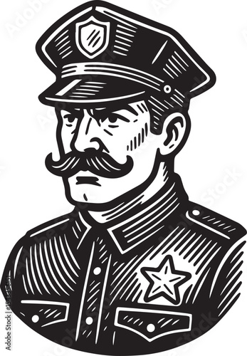 policeman vintage drawing vector illustration