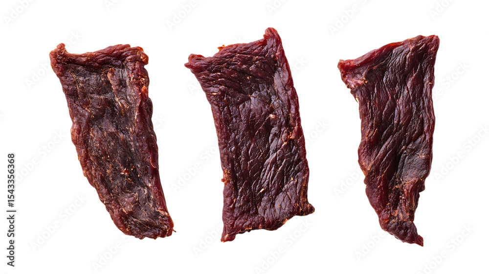 Fototapeta premium Pack Collection Beef Jerky Delicious Spicy set against transparent background