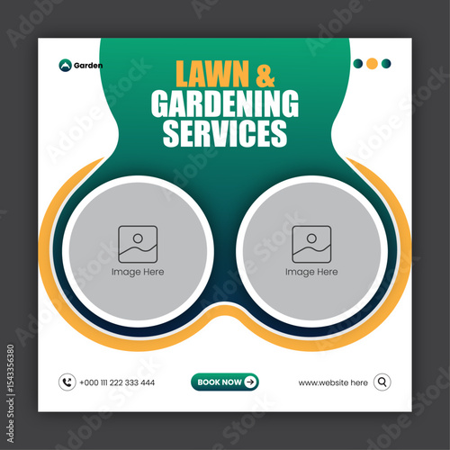 Lawn & gardening social media post design template or web banner design template