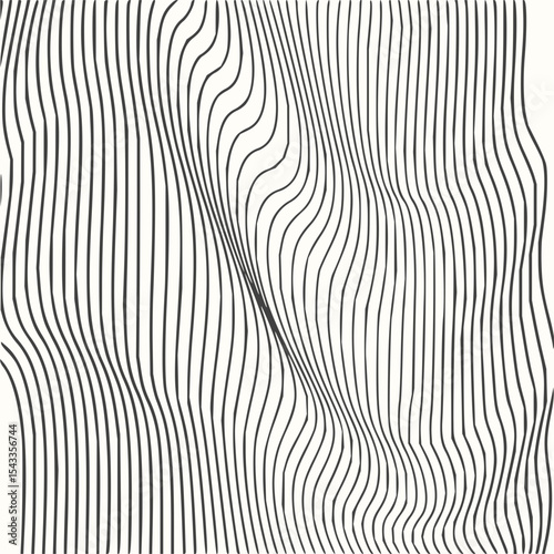 Minimilist abstract background with black vertical wavy lines creating an optical illusion on white surface artful design vector