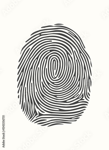 Minimilist close up illustration of a black fingerprint with detailed lines and swirls on a white background art vector