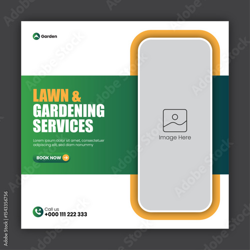 Lawn & gardening social media post design template or web banner design template