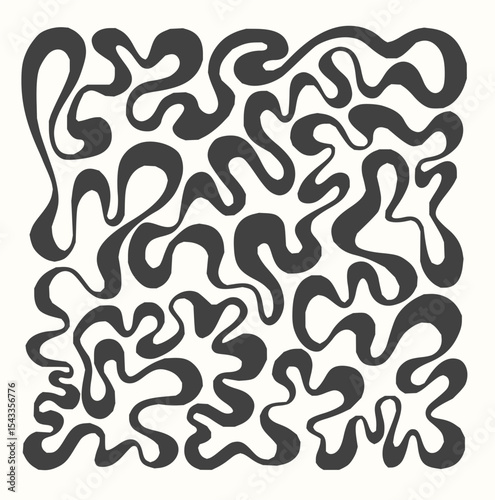 Minimilist abstract background with many dark winding shapes creating a dense and complex pattern on white surface vector