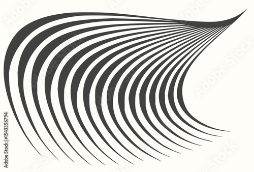 Minimilist abstract design featuring a series of curved black lines converging towards the upper right corner area vector