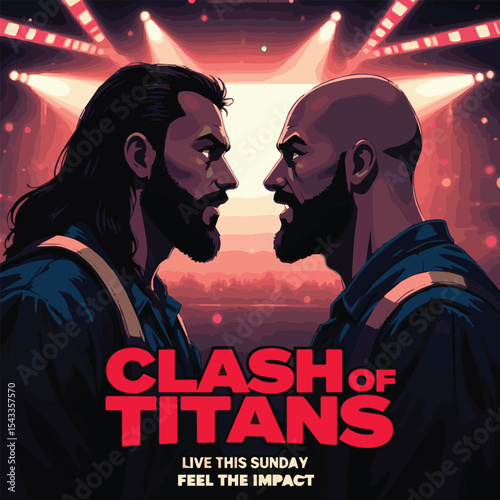 Epic Clash of Titan Poster Illustration – Powerful Mythical Battle Scene with Giants, Heroes & Fantasy Elements for Movie, Game or Event Promotion Designs

