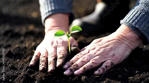 Sustainable Farming: Hands Planting a Seedling, Close-up