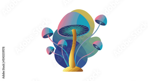 Colorful Magical Mushrooms A Whimsical Forest Scene of Glowing Fungi in a Vibrant Display
