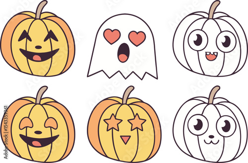 Pumpkin Carving Clipart Set for Halloween. Scary and Funny Pumpkin Carving Faces Collection. Creative Pumpkin Carving Design Elements Pack. Halloween Pumpkin Carving Graphics for Fall. Hand Drawn Pump