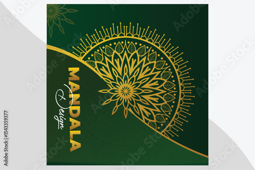 Golden gradient round mandala isolated on green background. Vector illustration