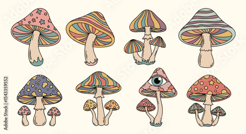 Whimsical Mushroom Collection Psychedelic Fungi Drawing Forest Illustrations Magical Forest Woodland Fantasy Art