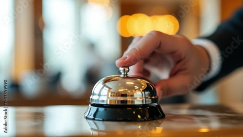 Finger Pressing Service Bell on Reception Counter