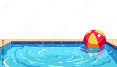 Swimming pool with beach ball, representing summer fun, with space for copy