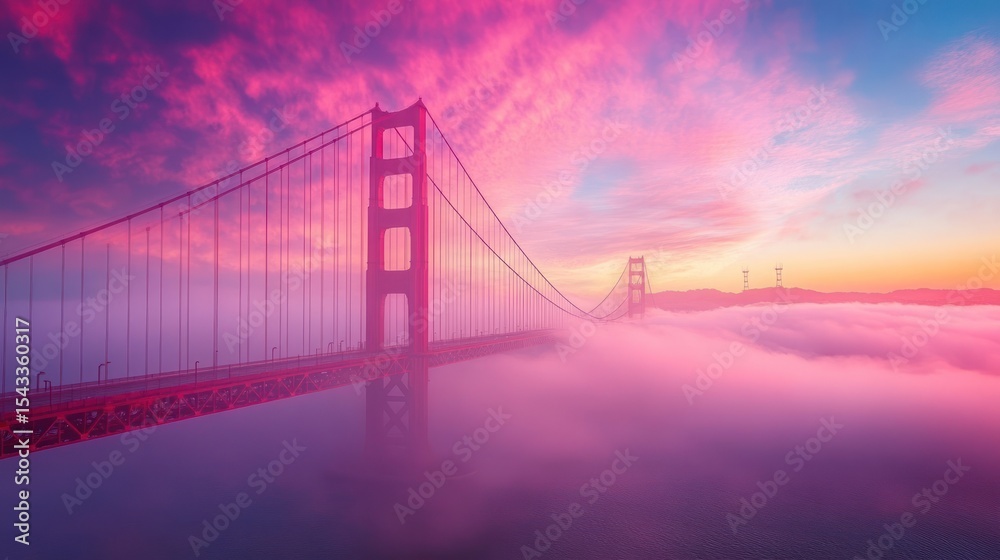 Fototapeta premium Golden Gate Bridge at sunrise through clouds