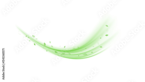 Green  air swirl effect with bright flow with flying mint leaves PNG. Green swirl on transparent background. Vector
