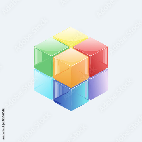 vector Multicolored 3D cubes. Glass iridescent geometric shape, abstract background