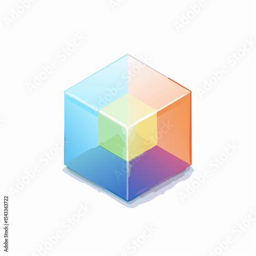 vector Multicolored 3D cubes. Glass iridescent geometric shape, abstract background