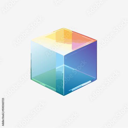 vector Multicolored 3D cubes. Glass iridescent geometric shape, abstract background