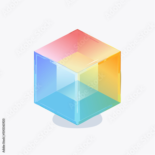 vector Multicolored 3D cubes. Glass iridescent geometric shape, abstract background
