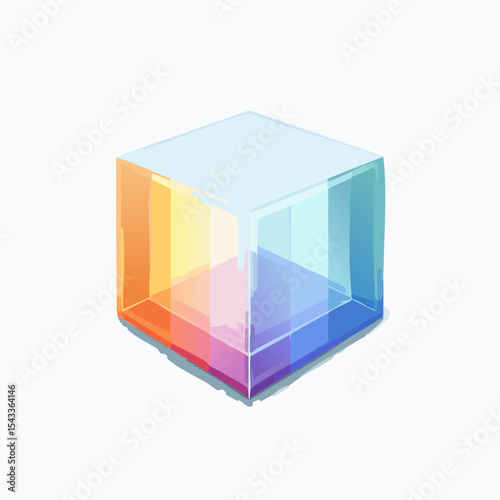 vector Multicolored 3D cubes. Glass iridescent geometric shape, abstract background