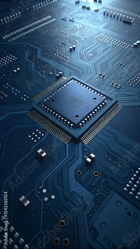 Closeup of a modern computer motherboard with central processing unit