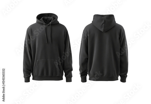 Washed Black Hoodie front and back view, Mockup Design isolated on transparent white background