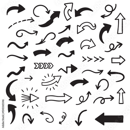 Various black arrow designs and shapes create dynamic visual display