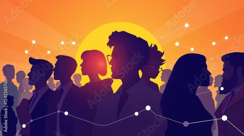 silhouettes of diverse team professionals business individuals connected by lines dots symbolizing network connections