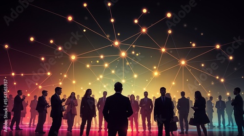 silhouettes of diverse team professionals business individuals connected by lines dots symbolizing network connections
