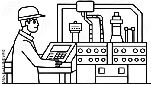 A person in a lab coat and hat is operating a complex machine with various controls and components