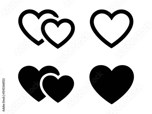 Heart Icon Set. Solid and Outline Love Symbols Collection