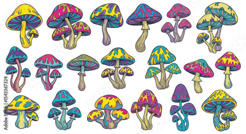 Psychedelic Mushrooms: A Colorful Exploration of Fungi in the Natural World Art