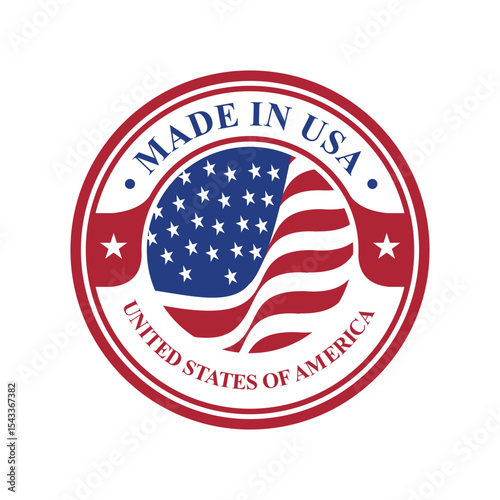 made in usa stamp circle vector design logo with waving flag in the middle