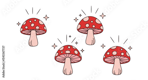 A Gathering of Red and White Spotted Toadstools in a Magical Forest Setting
