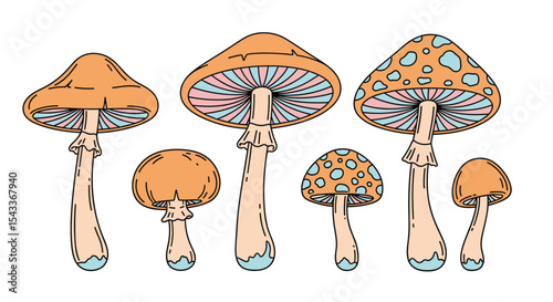 Whimsical Mushroom Collection A Digital Exploration of Fungi in Detailed Art Style