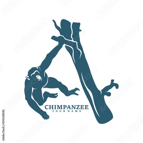 Chimpanzee logo design vector. Silhouette Chimpanzee Template Illustration. Icon Symbol