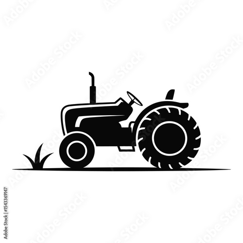 Farm tractor silhouette isolated on white background