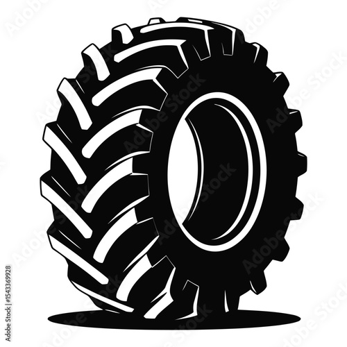Large tractor tire silhouette isolated on white background