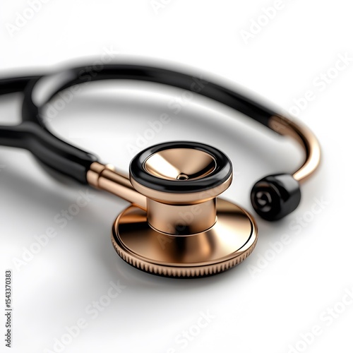 Elegant Gold and Black Stethoscope on White Background, Medical