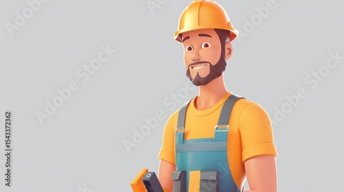 Professional Electrician Isolated Against Neutral Grey Background