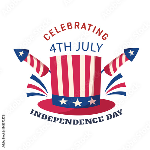 Patriotic 4th of July Vector Design with Uncle Sam Hat & Bold American Flag Colors