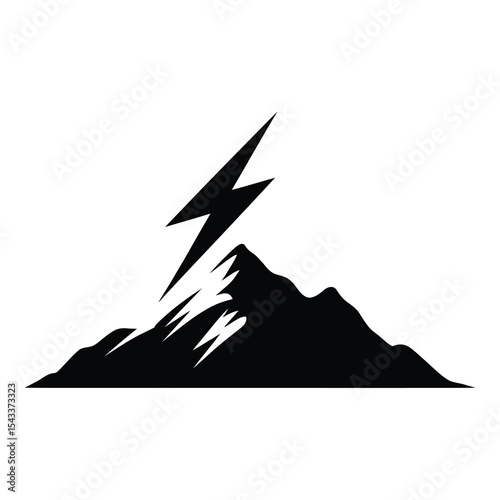 Mountain lightning strike silhouette isolated on white background