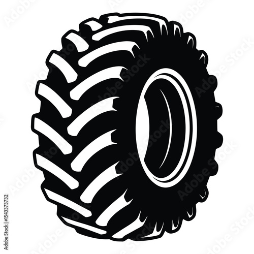 Large tractor tire silhouette isolated on white background